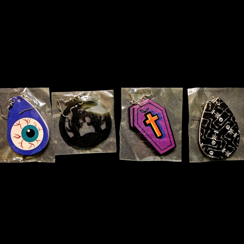 Faux Leather Halloween Earrings- Set of 4